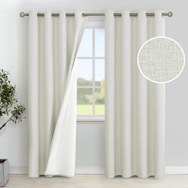 YoungsTex Ivory Linen 100% Blackout Curtains for Bedroom/Living Room - Grommet Thermal Insulated Full Room Darkening Drapes for Farmhouse/Country with White Liner, 2 Panels, 52 X 84 Inch