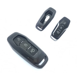 Glossy Hard Key Case Compatible with Ford Mustang Mondeo 3 Button (Models for UK and Europe Only) Leather Key Chain (Grey - With Keychain)