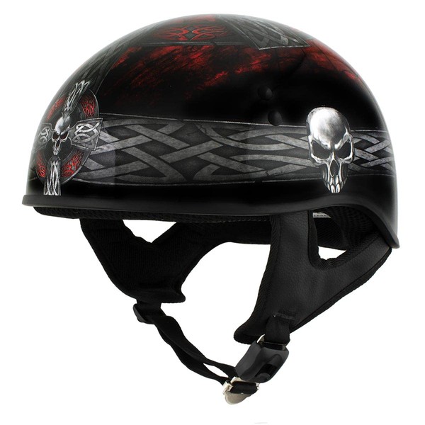 Hot Leathers HLD1008 Black 'Celtic Cross' Motorcycle DOT Approved Skull Cap Half Helmet for Men and Women Biker - Medium