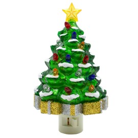 VILLAGE GIFT IMPORTERS Christmas Tree Nightlight | Glittery Vintage-Inspired Holiday Décor | Plug into Wall Outlet for a Cheery Glow | Glitter Snow Branches with Colorful Christmas Lights