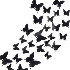 48 Pieces 3D Black Butterfly Wall Decoration Removable Wall Stickers Wall Stickers for Home and Room Decoration