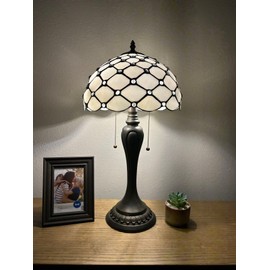 enjoy decor lamps Tiffany Table Lamp White Stained Glass Crystal Beans LED Bulbs Included for Living Room Bedroom Bedside 12" W*12" D**22" H