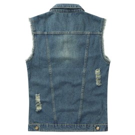 YOUTHUP Men's Denim Vest Casual Ripped Denim Vest Outdoor Vintage Casual Vest Sleeveless Jacket, #813 Dark Blue, XL