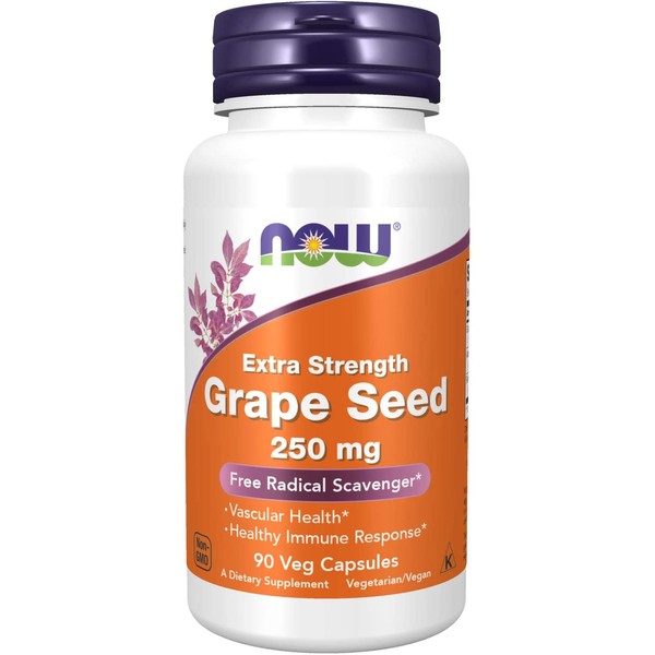 NOW Supplements, Grape Seed (a Highly Concentrated Extract with a Minimum of 90% Polyphenols) Extra Strength 250 mg, 90 Veg Capsules