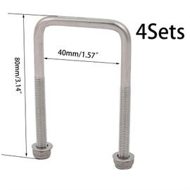 TA-VIGOR 4 sets M6 Square U-Bolts, 40mm Inner Width 80mm Length 304 Stainless Steel U-Bolts with Nut, Washer for Attaching Piping Conduit Cable Tube Brackets Boat Trailer
