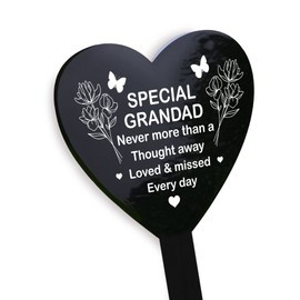 RED OCEAN Special Grandad Graveside Memorial Marker - Black Acrylic Grave Heart Ornament - Memorial Plaque Tribute For Grandad Grandparents - Bereavement Gifts For Grandad