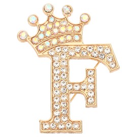 PATIKIL Letter Brooches Pins, Crown Initial Rhinestone Alphabet F Letter Lapel Pins for Women's Suits, Dresses, Coats, Clothing, Crafts, Gold Tone