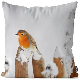 VOID Robin Bird Snow Cushion Cover Polyester Christmas Decoration Winter Outdoor Decoration Cushion Size: 40 x 40 cm