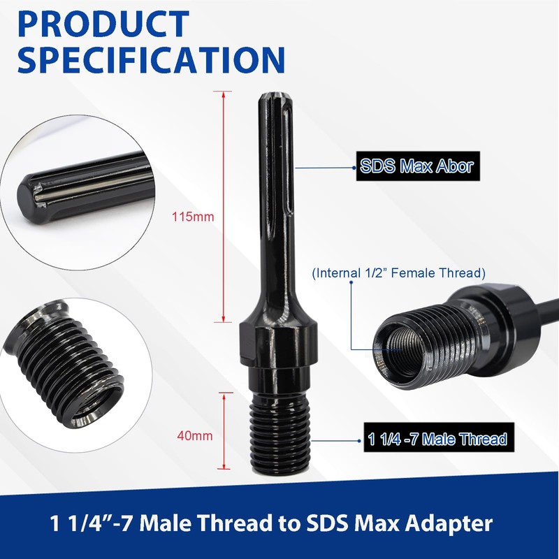 DaduoRi 1-1/4"-7 Male Thread to SDS Max Core Drill Bit