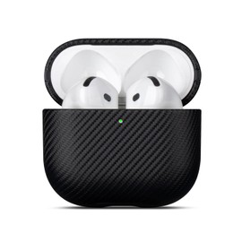 Haobobro For AirPods 4 Case / AirPods 4 with Active Noise Cancelling Case - [Carbon Fiber Texture] PU Leather Protective Case with Lanyard Loop - for AirPods 4th Generation Case - Black