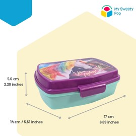 My sweety pop Brotdose Einhorn – Lunchbox – für Kinder – Krippe – Kindergarten – Schule – Urlaub – Mahlzeit – 17 cm – Geschenkidee – Violett/Blau