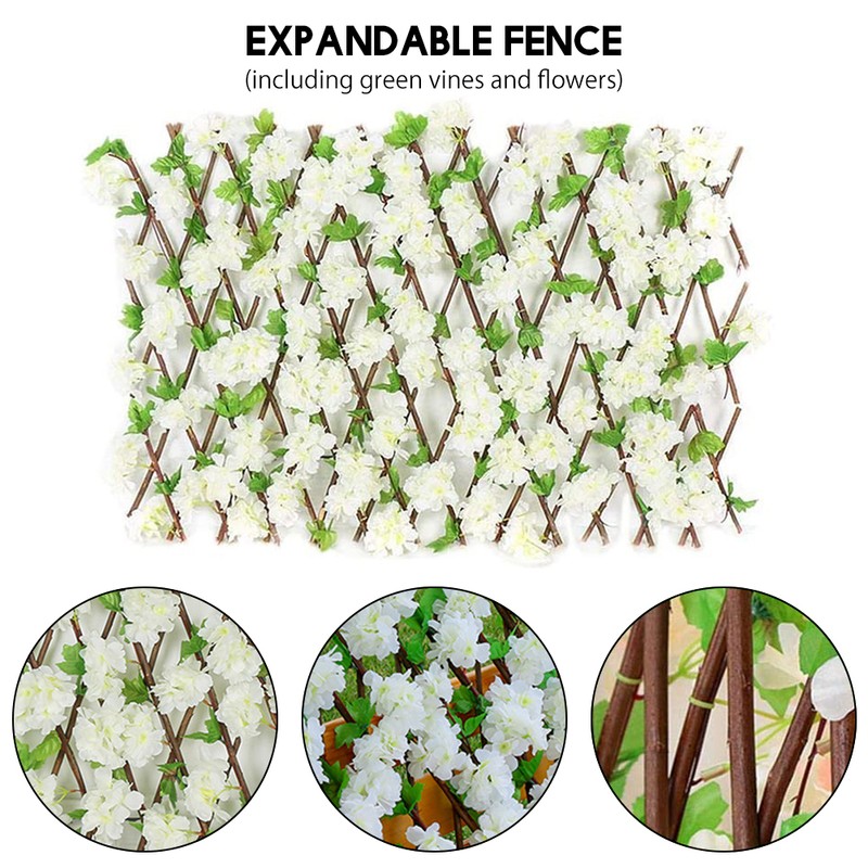 Wooden Retractable Fence Expanding Fence Hedge With Artificial Flower Leaves