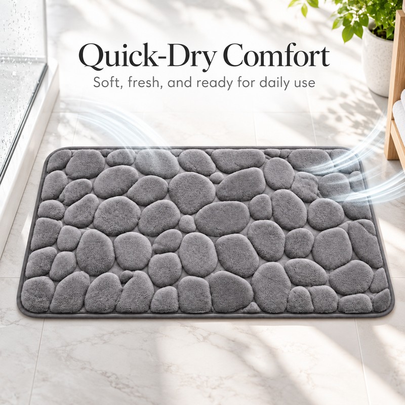 3D Cobblestone Embossed Bathroom Mat Quick Dry Absorbent Floor Rug