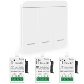 DieseRC Wireless Light Switch, RF Wireless Transmitter Switch and 10A Relay Receiver Controller, for Lights with a Power of up to 1500 Watts