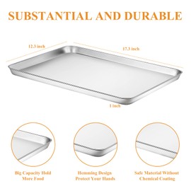 Stainless Steel Baking Sheet Set of 2, Deedro Cookie Sheet Metal Baking Pan Oven Tray, Non Toxic & Heavy Duty, Rust Free & Mirror Finish, Easy Clean & Dishwasher Safe, 17.3 x 12.3 x 1 Inch