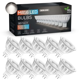 ALEXPEX MR16 LED Bulbs 10 Pack, 5000K Daylight 500LM Super Bright(50W Equivalent), Non-Dimmable 40-Degree AC/DC 12V GU5.3 Bi-Pin Base, for Indoor/Outdoor Landscape Spotlight Track Recessed Lighting