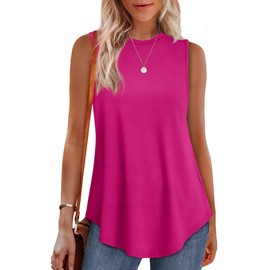 OFEEFAN Sleeveless Tops for Women Dressy Business Casual Tops for Women Vacation Outfits for Women 2025 Hot Pink Tops Valentine Shirts S