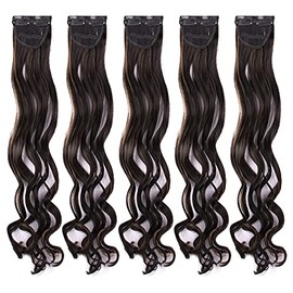 Stasia Street 20-Inch 5pcs Set Curly Clip-In Korean Synthetic Breatheable Hair Extensions for Women Natural Look Instant Volume & Length – Golden Highlights