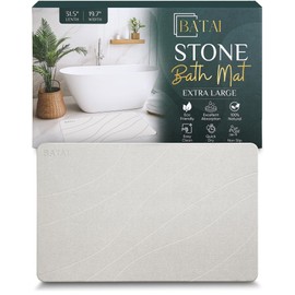 Extra Large Stone Bath Mat - (31.5” x 19.7”) - Absorbent Diatomaceous Earth Stone Bath Mat Large - Non-Slip Diatomite Bathmat - Easy Clean and Quick Drying - Long Instant Dry Bathmat - Gray Beige XL