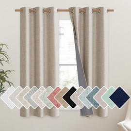 NICETOWN Oatmeal Vintage Open Linen Weave Flax Thermal Curtains, 100% Blackout Curtains 45" Long for Dining Room, Soundproof Window Treatment Drapes for Kitchen, 42" Wide Per Panel, Set of 2