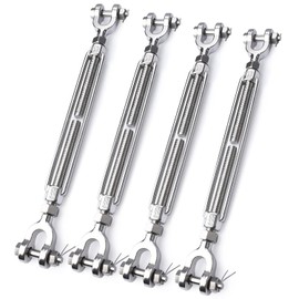 hannger 4 Pack Turnbuckle 1/4 M6 304 Stainless Steel Turnbuckle, 1600 lbs Working Load Limit, Jaw and Jaw Turnbuckles for Cables Wire Tensioner, Turnbuckle for Shade Sail, Clotheslines, String Lights