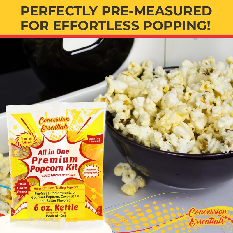Concession Essentials 6oz Popcorn Portion Packs – Pre-Measured Kernels, Oil