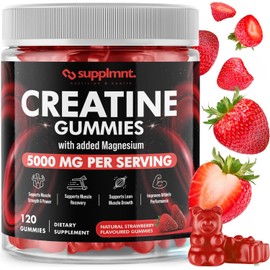 Creatine Gummies 5000mg 120ct Max Strength Muscle Growth Recovery Supplements for Men & Women Creatine Monohydrate with Magnesium - Vegan Pre Workout Chewable Gummies, 1 Month Supply (Strawberry)