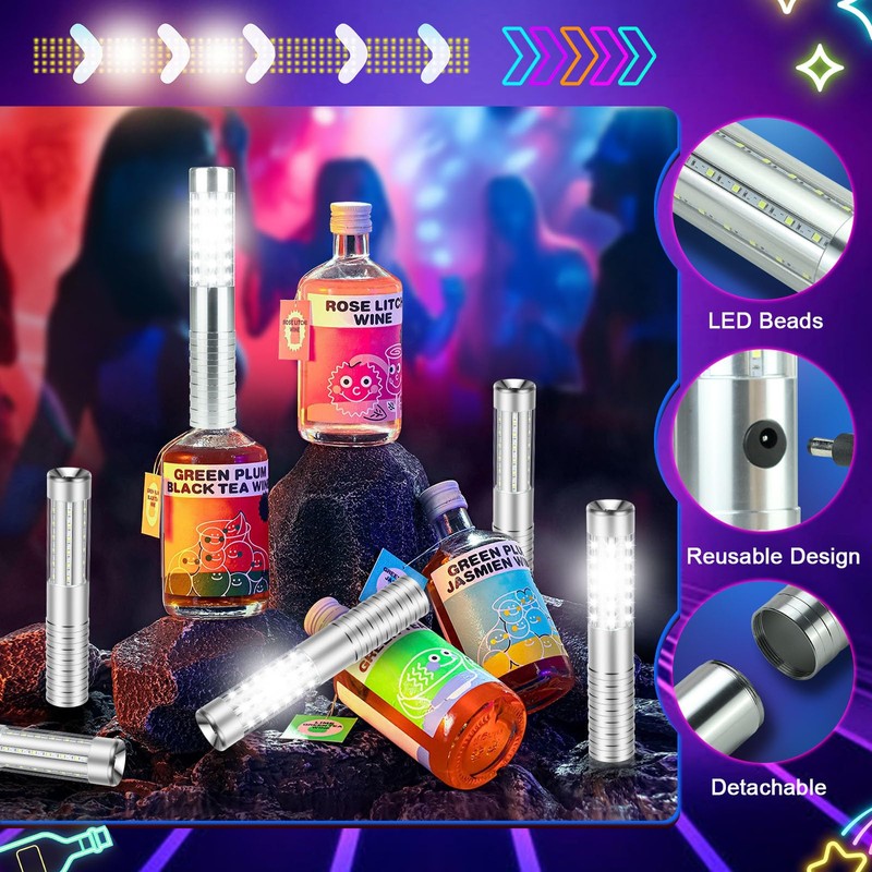 Czgor Bottle Service Light 6 Pack, Rechargeable LED Strobe Baton