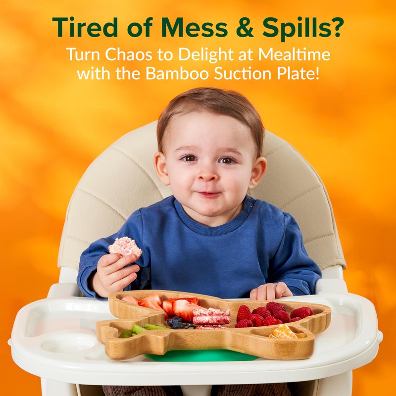 Bamboo Divided Suction Plate Baby - Strong Suction Toddler Plates
