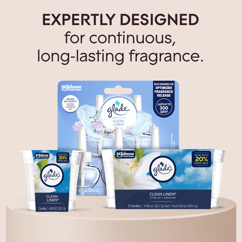 Glade 1-Wick Scented Candle Jar, Clean Linen, Air Freshener Infused