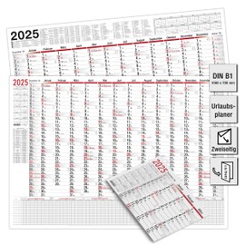 TOBJA XXL Wall Calendar 2025 with Print on the Back | Year Planner 2025 100 x 70 cm with Holidays and Holidays DE, AT | Holiday Planner/Project Planner for up to 23 People | Calendar 2025 Wall