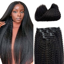 Clip in Hair Extensions Real Human Hair Kinky Straight Clip ins 120G 7PCS Double Weft Clip in Hair Extensions Black Women 20 Inch Invisible Natural Black Kinky Straight Human Hair Clip in Extensions