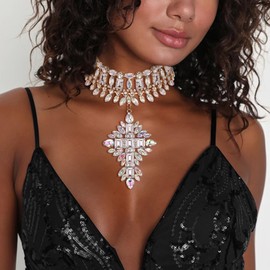 EVER FAITH Costume Statement Bib Necklace, Sparkling Rhinestone Crystal Vintage Art Deco Chunky Choker Necklace for Women, Crystal