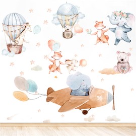 43 Pieces Plane Animal Wall Stickers, Removable Animals DIY Cartoon Wall Stickers, Cute Children's Room Wall Stickers, Plane Animal Wall Sticker for Bedroom Wall Decoration