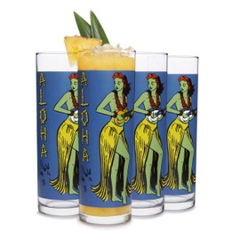 Libbey Tiki Kahiko Zombie Glass, Blue, 13.5 ounce, Set of 4