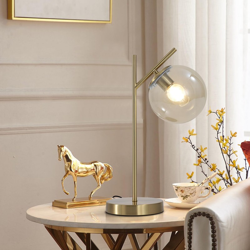 Fulesi Mid Century Modern Table Lamp Gold Globe Nightstand Lamp