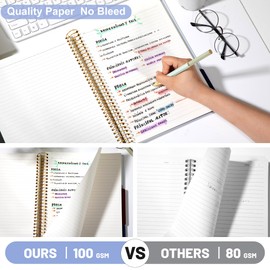 FLYING EAGLE College Ruled Spiral Notebook 8.5 X 11, 3 Subject Notebook Journal for Women Men,100 Gsm Thick Paper 104 Sheets,Hardcover Notebook for Work, School, Writing, note taking Blue