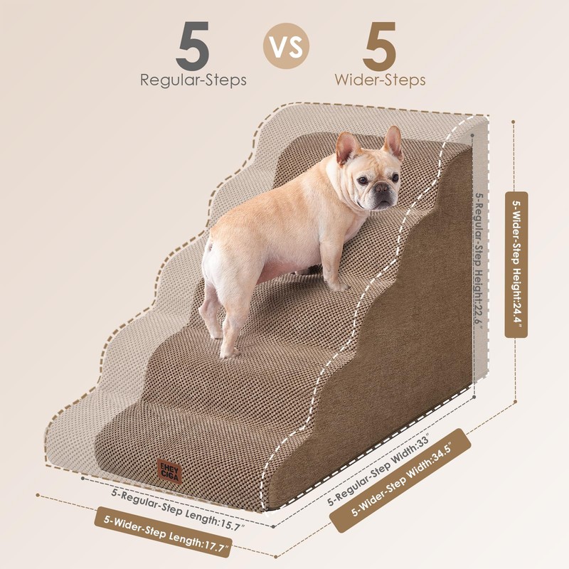 EHEYCIGA Curved Dog Stairs Ramp for High Beds, 5-Step Extra