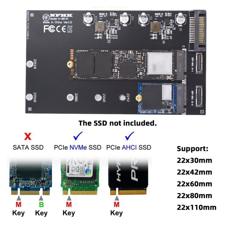 chenyang M.2 to Oculink Adapter,PCIe NVME/AHCI SSD 2 to 2