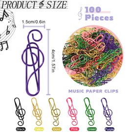 JSMTKJ Notenschlüssel Büroklammern 100 Stück - Metallbeschichtete Motiv-Klammern für Musikliebhaber Organisieren von Dateien, Büchern, Noten & Quittungen