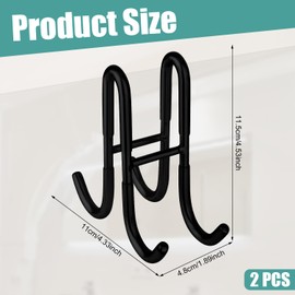 PEUTIER 2pcs Shower Glass Door Hooks, 304 Stainless Steel Over Shower Door Hooks Double Sided Usable Shower Towel Hooks Drilling-Free Towels Hanger for Bathroom (Black)