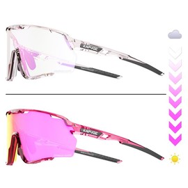 KAPVOE Photochromic Cycling Glasses for Men Women Sports Sunglasses HD High Contrast Lenses Frame Discoloration Bike Glasses - Colour: Pink-72