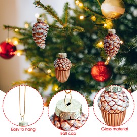 12 Pack Christmas Pinecone Glass Ornament,Fall Hanging Christmas Ornament Glitter Xmas Hanging Ornaments for Xmas DIY Crafts Fall Thanksgiving Day Decoration (C Style)