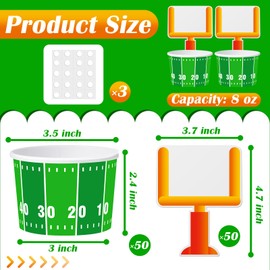 50 Set Football Bowls Football Snacks Paper Cups Football Cups Disposable Football Party Decorations Supplies Favors with Tailgate Cards for Kids Tailgate Games Birthday Sports Events Popcorn