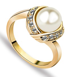 ACEFEEL Fashion Cocktail Pearl Rings for Women Costume Jewelry Statement Ring R103 (Gold, 6)