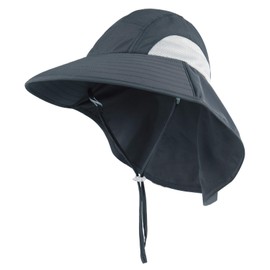 Connectyle Kids Large Brim UV Protection Sun Hat with Neck Flap Mesh Fishing Cap (Dark Grey)