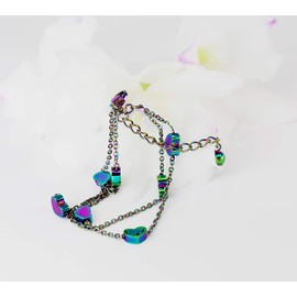 Kaguyo Gold Bracelets for Women - Rainbow Stainless Steel Seven Heart Double Layer Chain Adjustable Infinity Link Charm Bracelet for Women and Girls - Friendship Bracelets