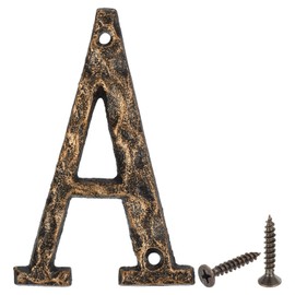 sourcing map House Address Letter, 5.5 Inch Cast Iron Vintage Wall Letter A Outside Letters for Home Street Office Mailbox Sign, Black & Gold
