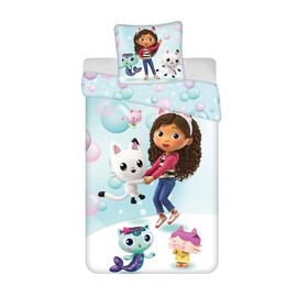 Jerry Fabrics Gabby et la Maison Magique Bedding Set, Reversible Duvet Cover 140 x 200 cm + Pillowcase 65 x 65 cm, with Pandy Paws, Baby Box, Navy and Fairy Minette