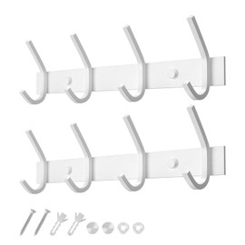 Dripex Coat Rack Rustproof Stainless Steel Coat Hooks Double Hooks Maximum Load 20 kg White 4 Hooks Pack of 2